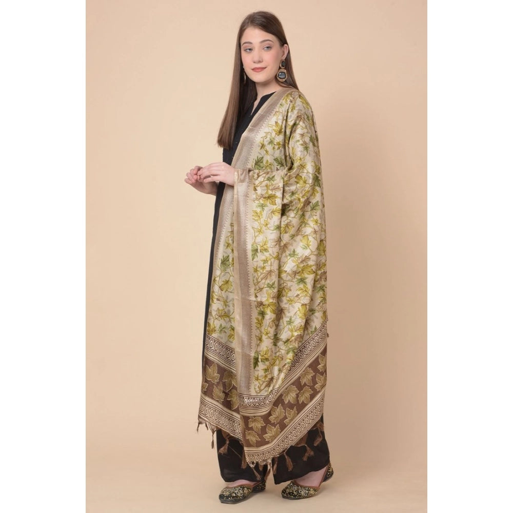 pkrkart Women's Art Silk Printed Dupatta (Gold, Length: 2.25 to 2.50 Mtr)