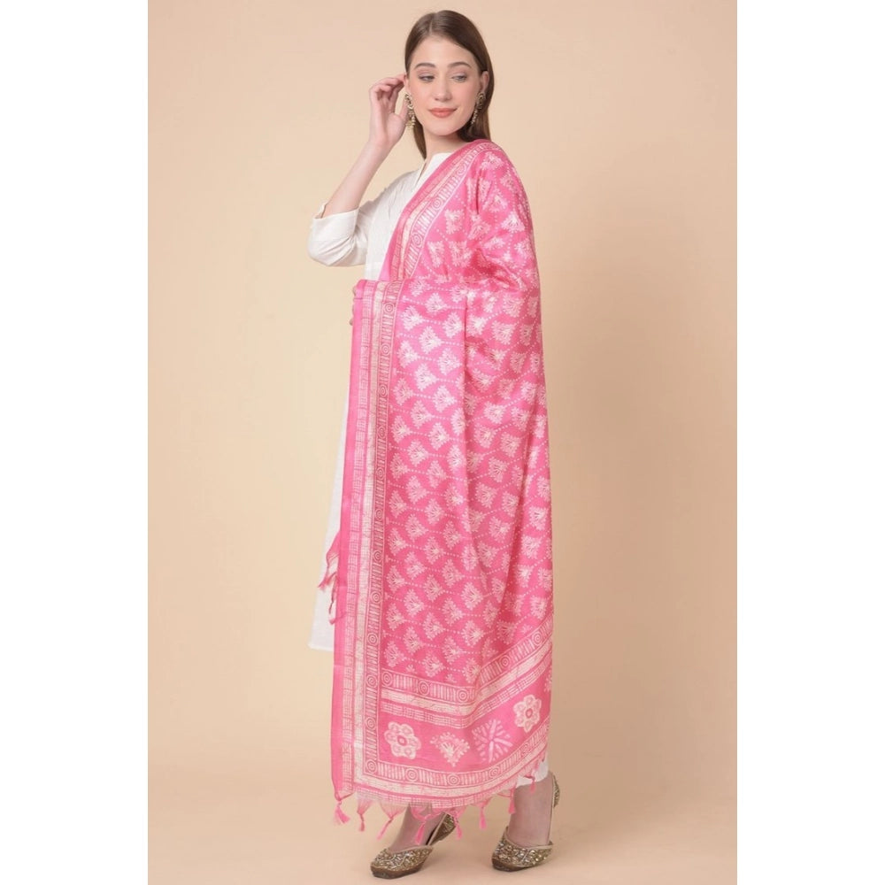 pkrkart Women's Art Silk Printed Dupatta (Pink, Length: 2.25 to 2.50 Mtr)