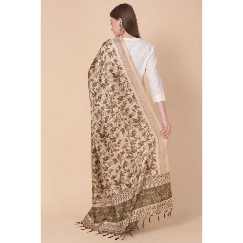 pkrkart Women's Art Silk Printed Dupatta (Gold, Length: 2.25 to 2.50 Mtr)