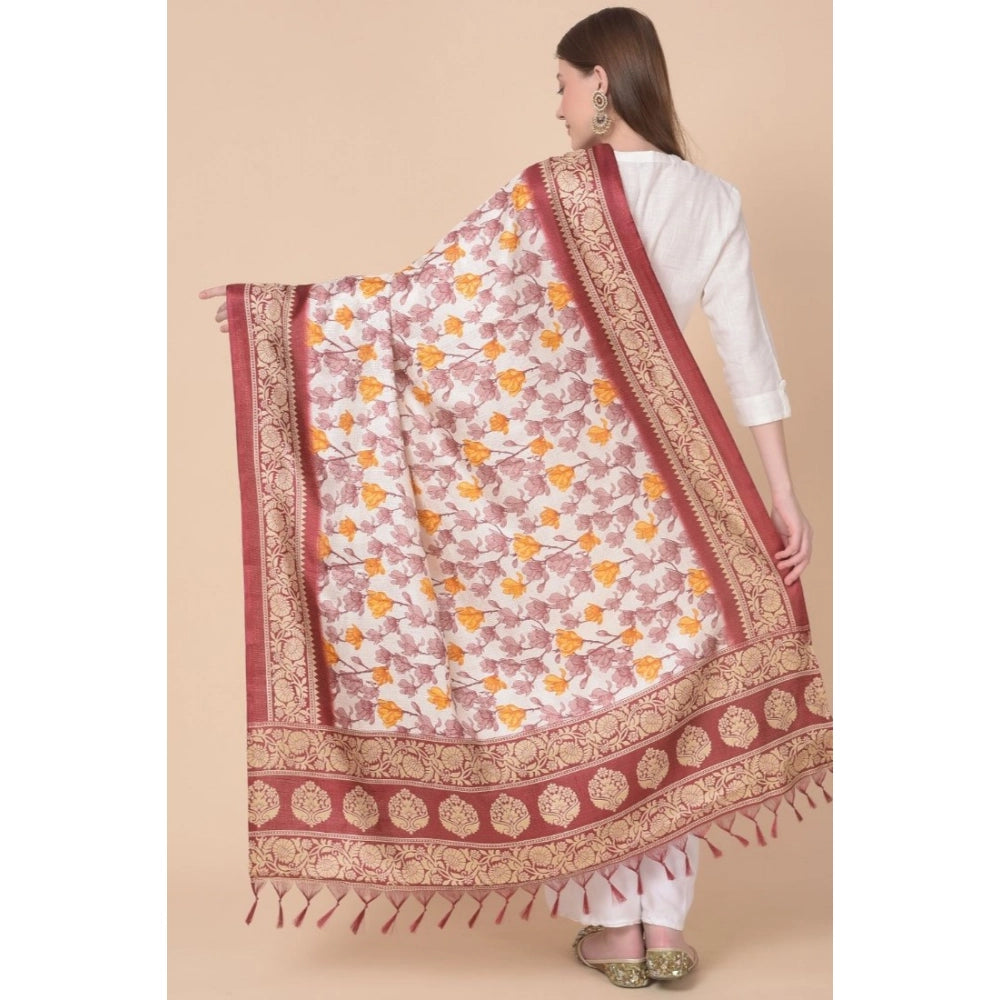 pkrkart Women's Art Silk Printed Dupatta (Maroon, Length: 2.25 to 2.50 Mtr)