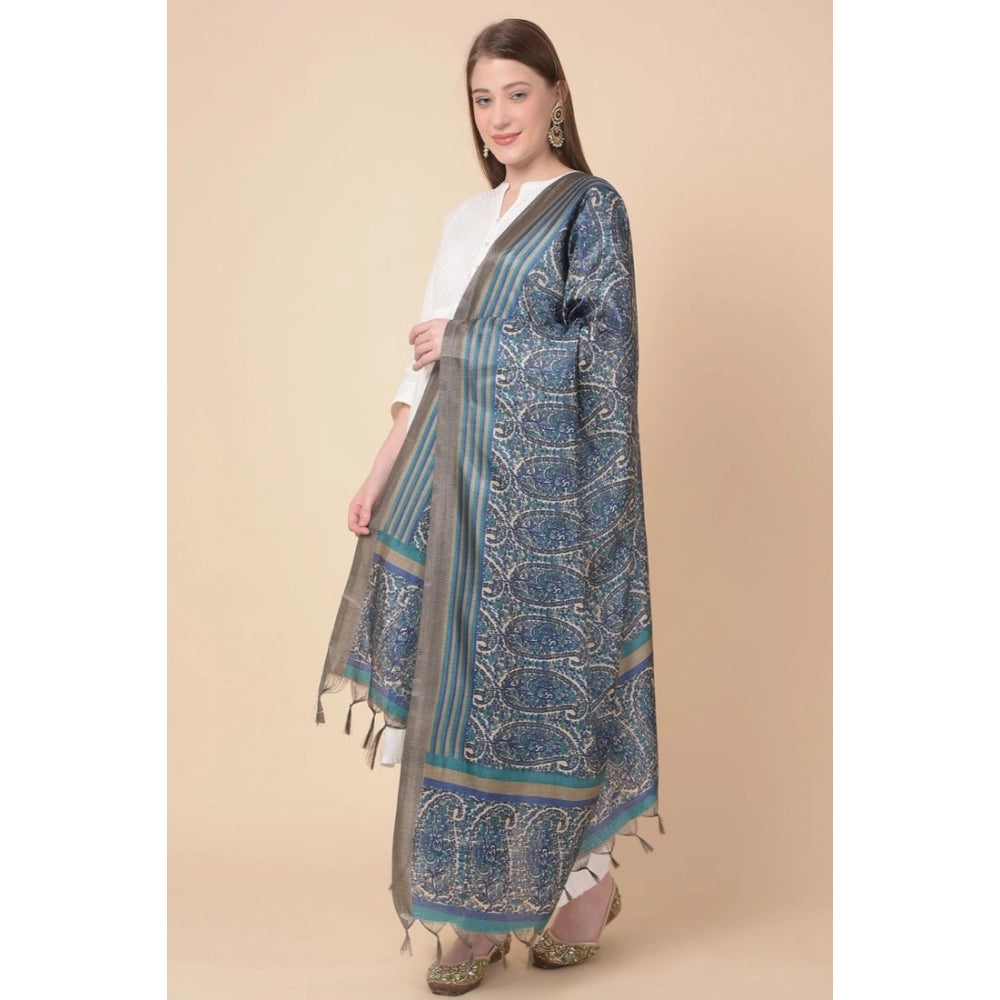 pkrkart Women's Art Silk Printed Dupatta (Blue, Length: 2.25 to 2.50 Mtr)