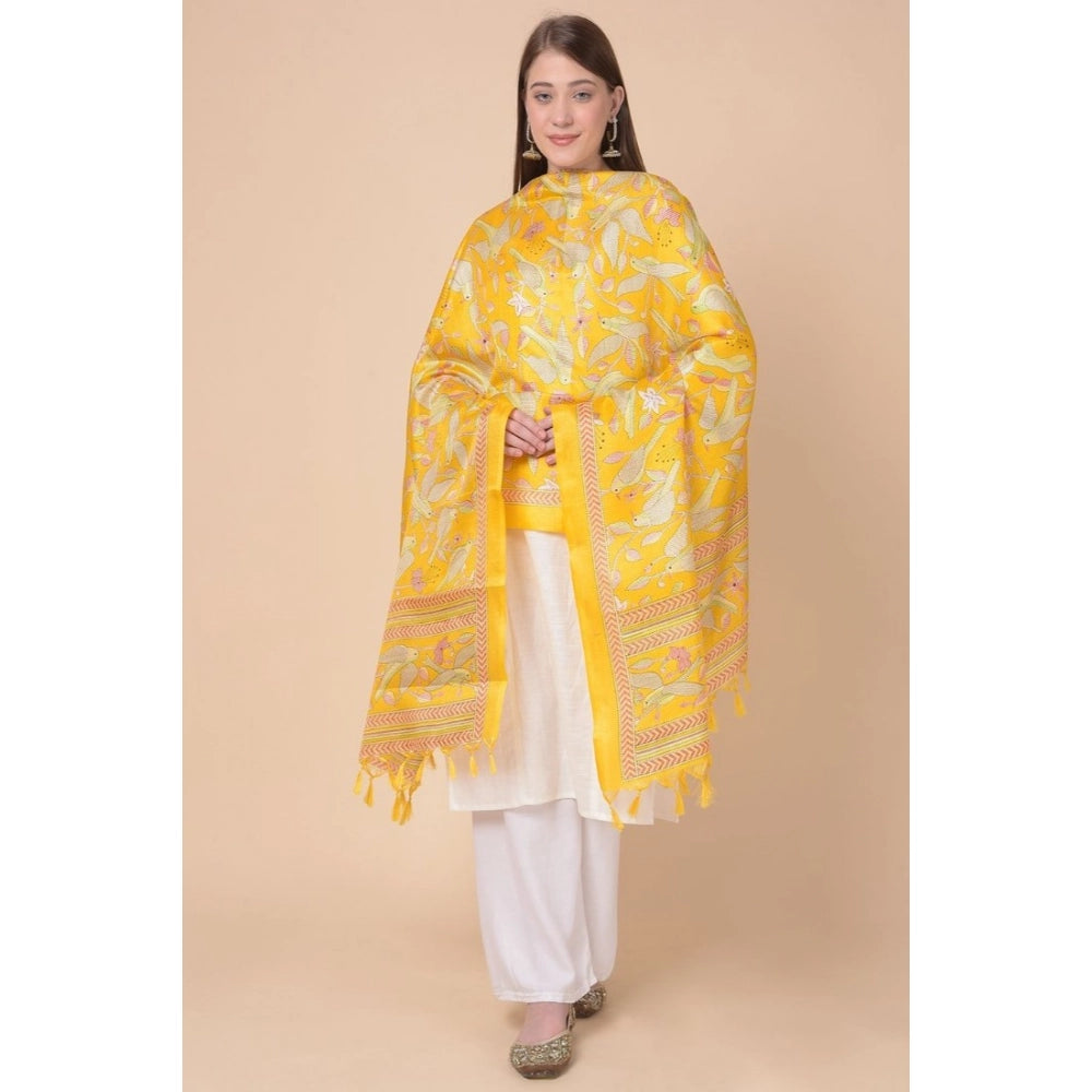 pkrkart Women's Art Silk Printed Dupatta (Yellow, Length: 2.25 to 2.50 Mtr)