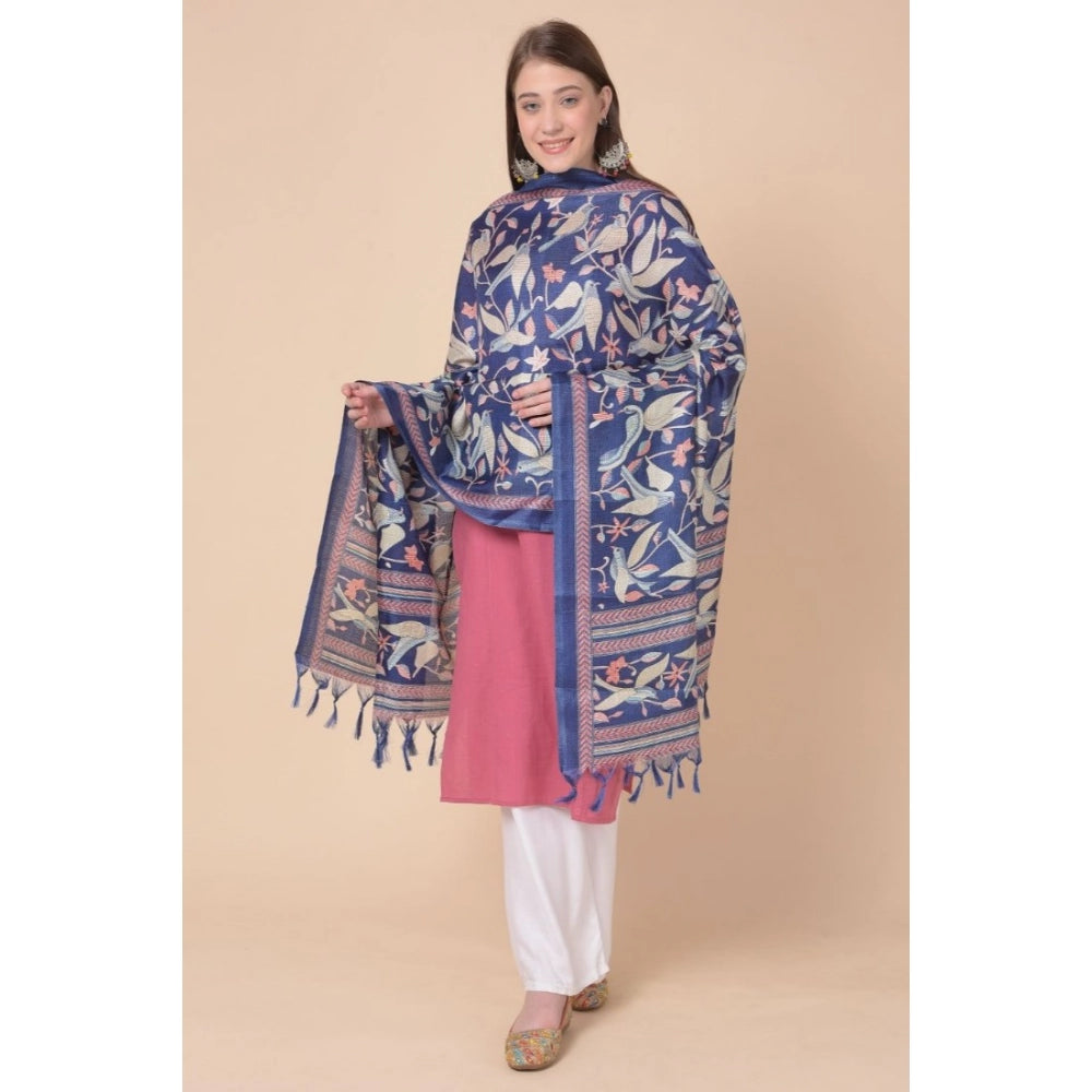 pkrkart Women's Art Silk Printed Dupatta (Blue, Length: 2.25 to 2.50 Mtr)