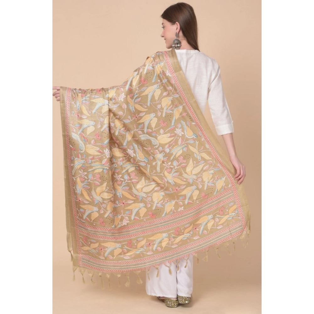 pkrkart Women's Art Silk Printed Dupatta (Light Brown, Length: 2.25 to 2.50 Mtr)