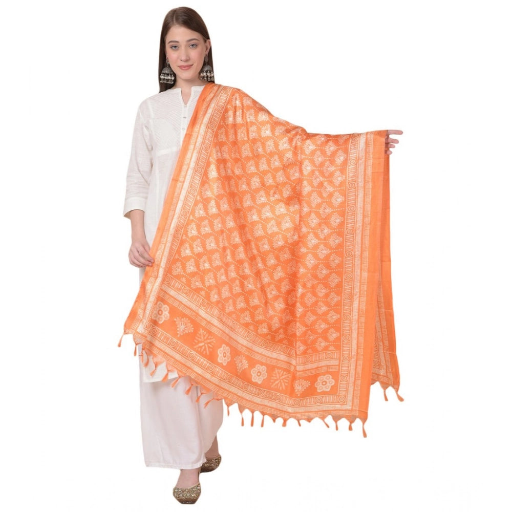 pkrkart Women's Art Silk Printed Dupatta (Orange, Length: 2.25 to 2.50 Mtr)
