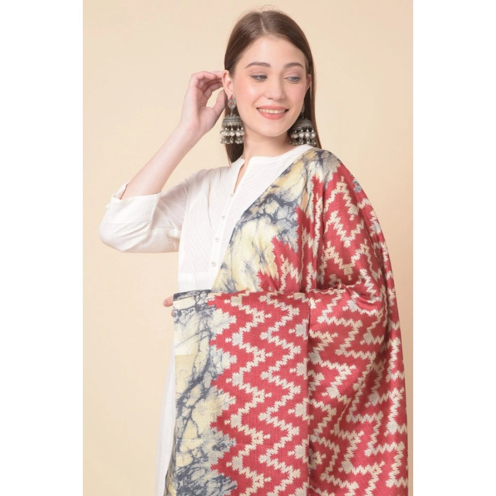 pkrkart Women's Art Silk Printed Dupatta (Maroon, Length: 2.25 to 2.50 Mtr)