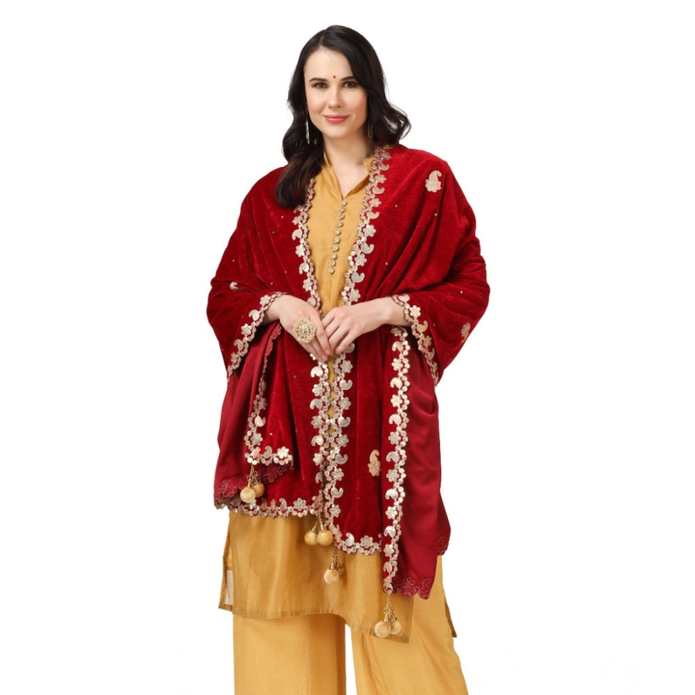 pkrkart Women's Velvet Gotta Patti Dupatta (Maroon, Length: 2.25 to 2.50 Mtr)