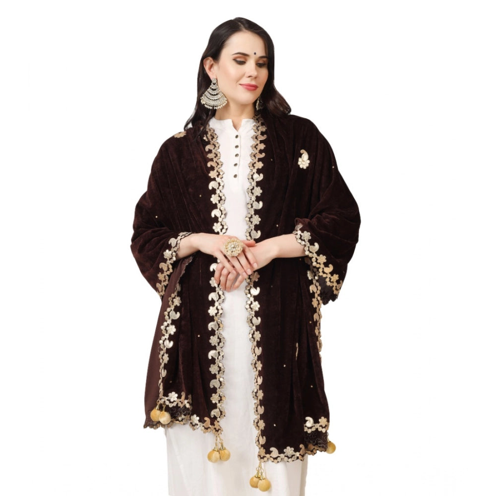 pkrkart Women's Velvet Gotta Patti Dupatta (Brown, Length: 2.25 to 2.50 Mtr)