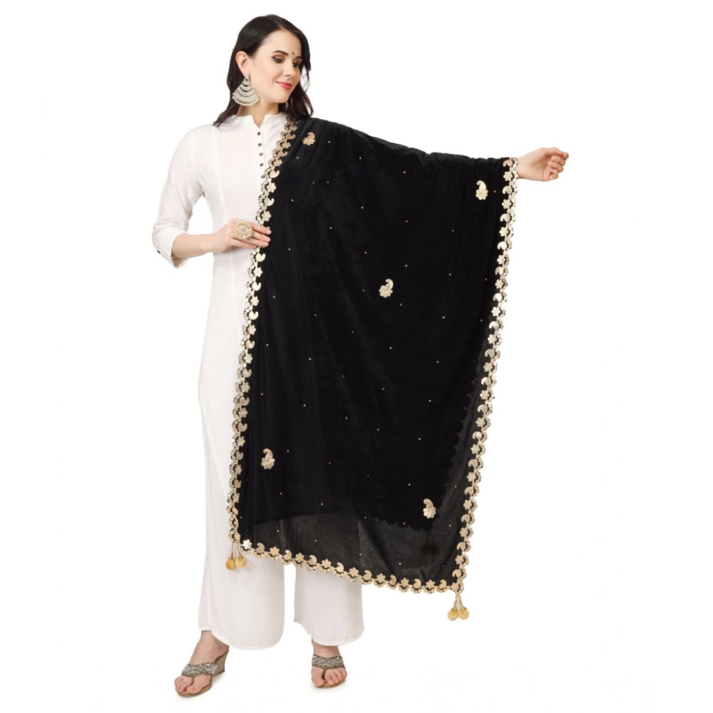 pkrkart Women's Velvet Gotta Patti Dupatta (Black, Length: 2.25 to 2.50 Mtr)