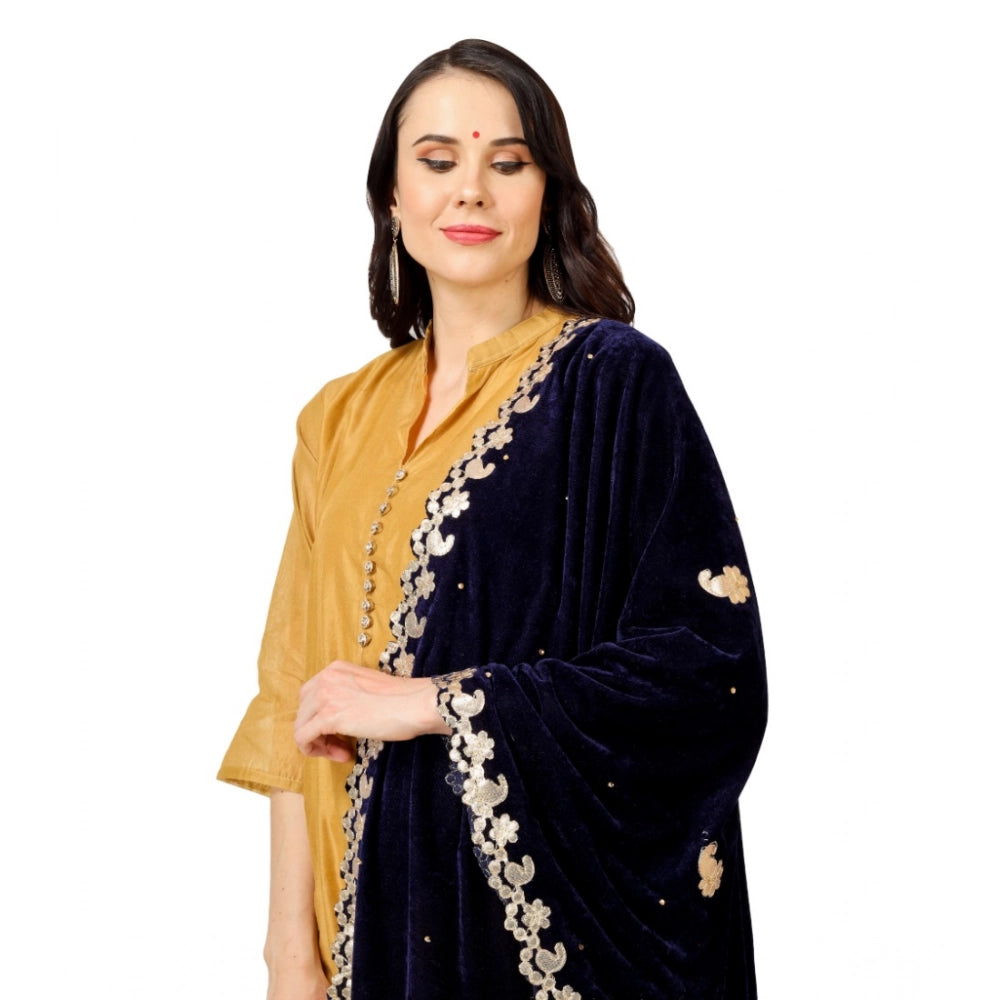 pkrkart Women's Velvet Gotta Patti Dupatta (Blue, Length: 2.25 to 2.50 Mtr)