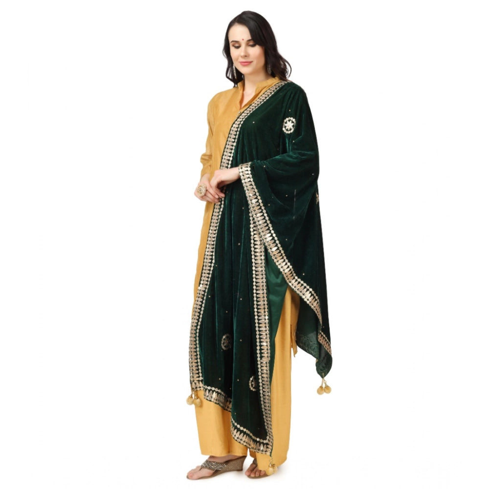 pkrkart Women's Velvet Gotta Patti Dupatta (Green, Length: 2.25 to 2.50 Mtr)