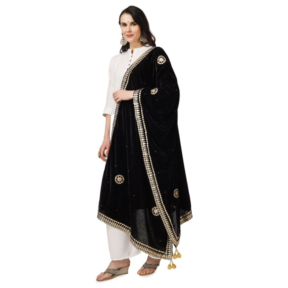 pkrkart Women's Velvet Gotta Patti Dupatta (Black, Length: 2.25 to 2.50 Mtr)