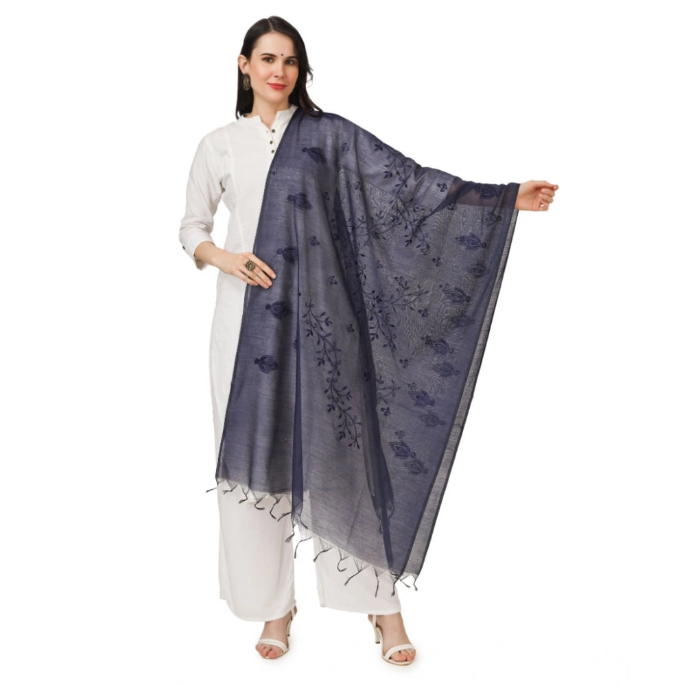 pkrkart Women's Cotton Embroidered Dupatta (Dark Blue, Length: 2.25 to 2.50 Mtr)