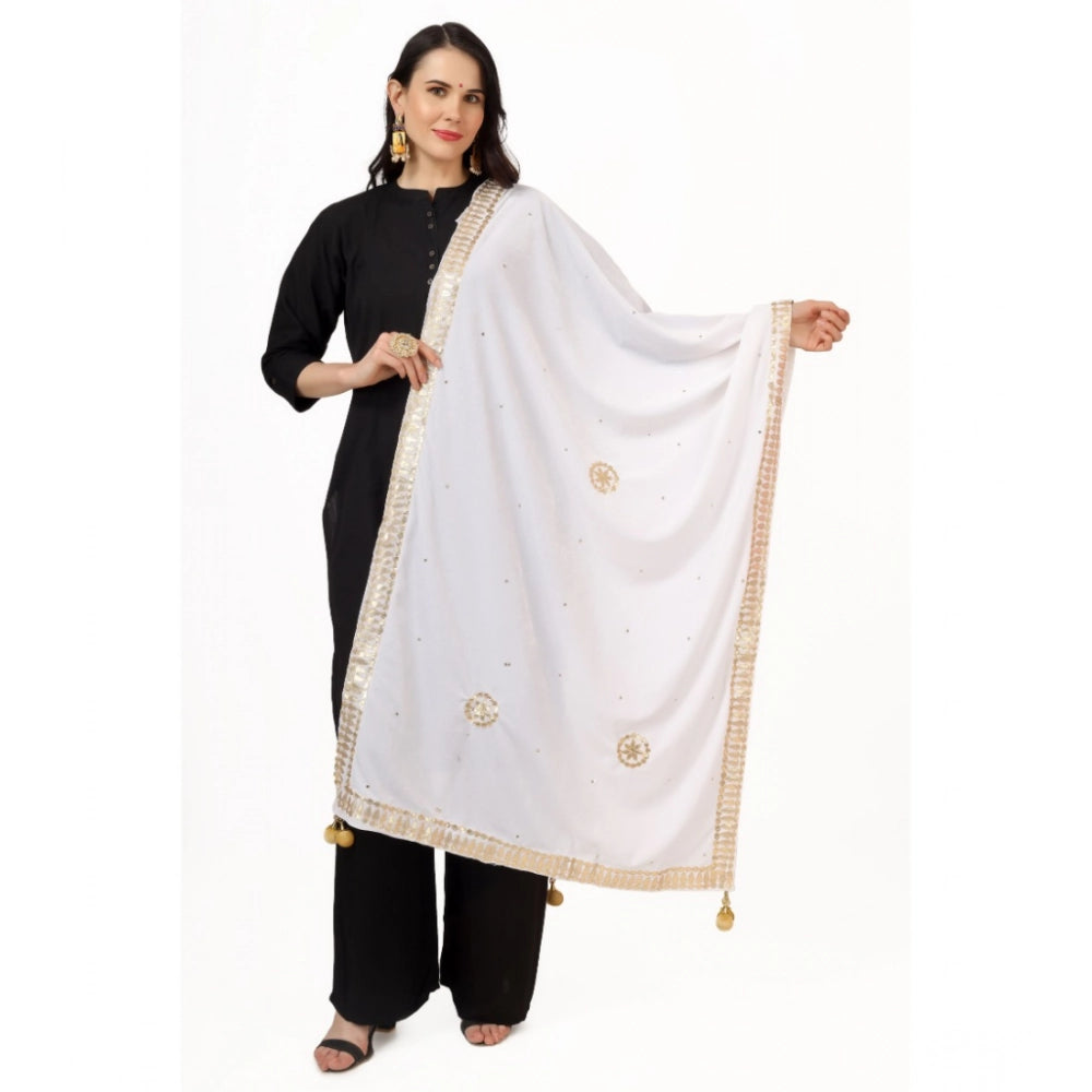 pkrkart Women's Velvet Gotta Patti Dupatta (White, Length: 2.25 to 2.50 Mtr)