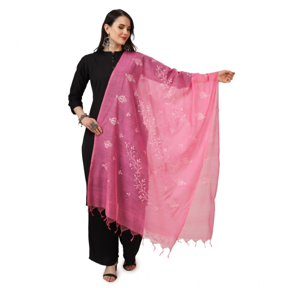 pkrkart Women's Cotton Embroidered Dupatta (Pink, Length: 2.25 to 2.50 Mtr)