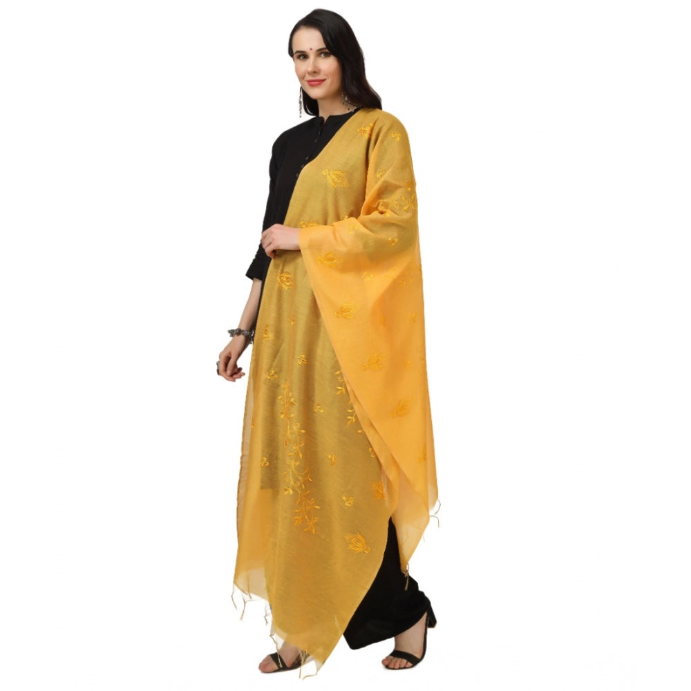 pkrkart Women's Cotton Embroidered Dupatta (Yellow, Length: 2.25 to 2.50 Mtr)