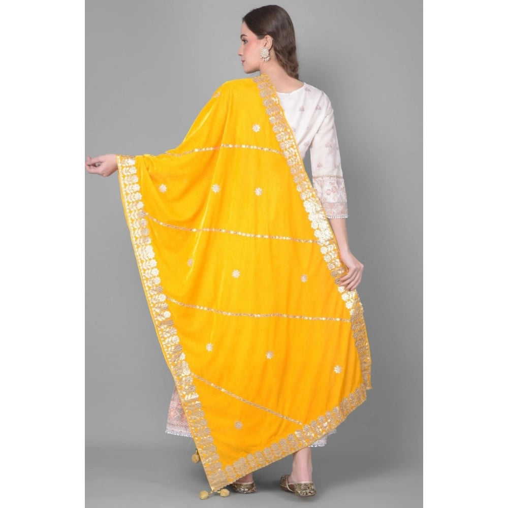pkrkart Women's Velvet Gotta Patti Dupatta (Yellow, Length: 2.25 to 2.50 Mtr)