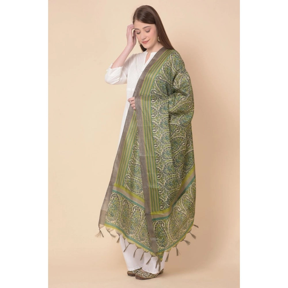 pkrkart Women's Art Silk Printed Dupatta (Green, Length: 2.25 to 2.50 Mtr)