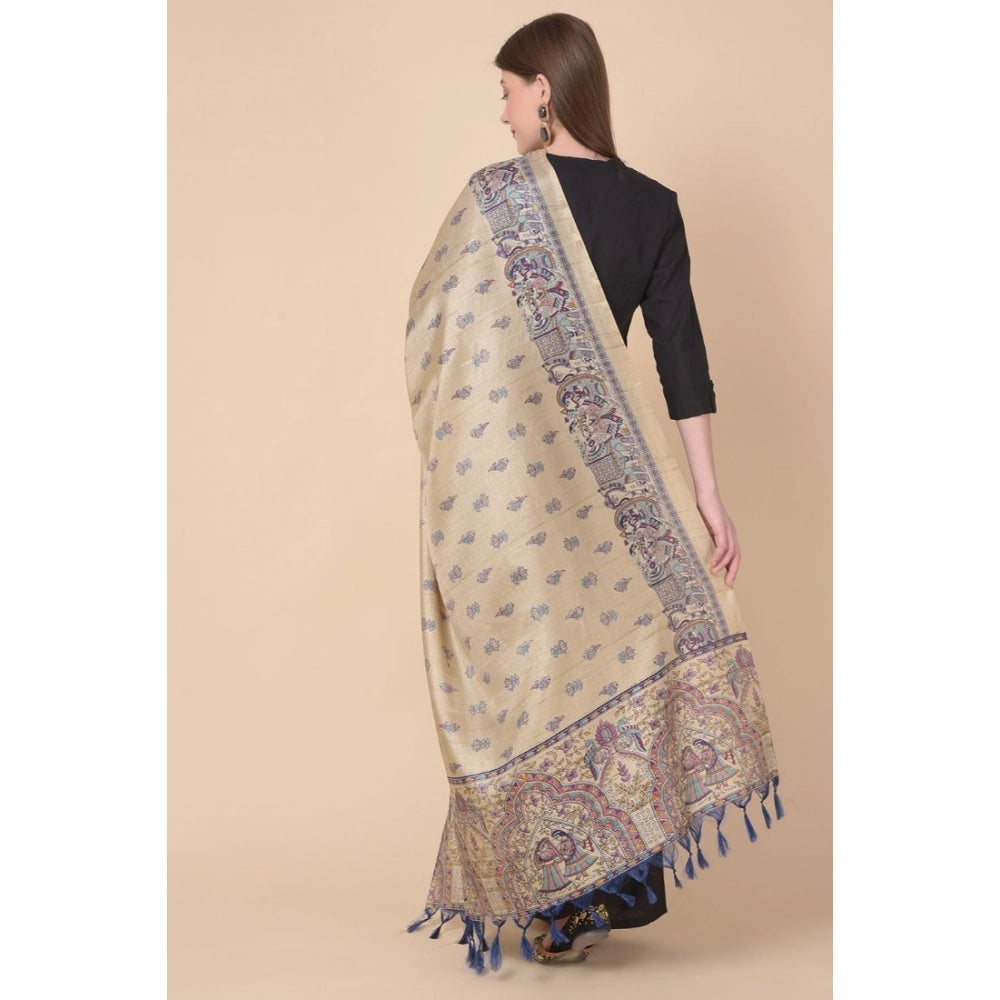 pkrkart Women's Art Silk Printed Dupatta (Gold, Length: 2.25 to 2.50 Mtr)