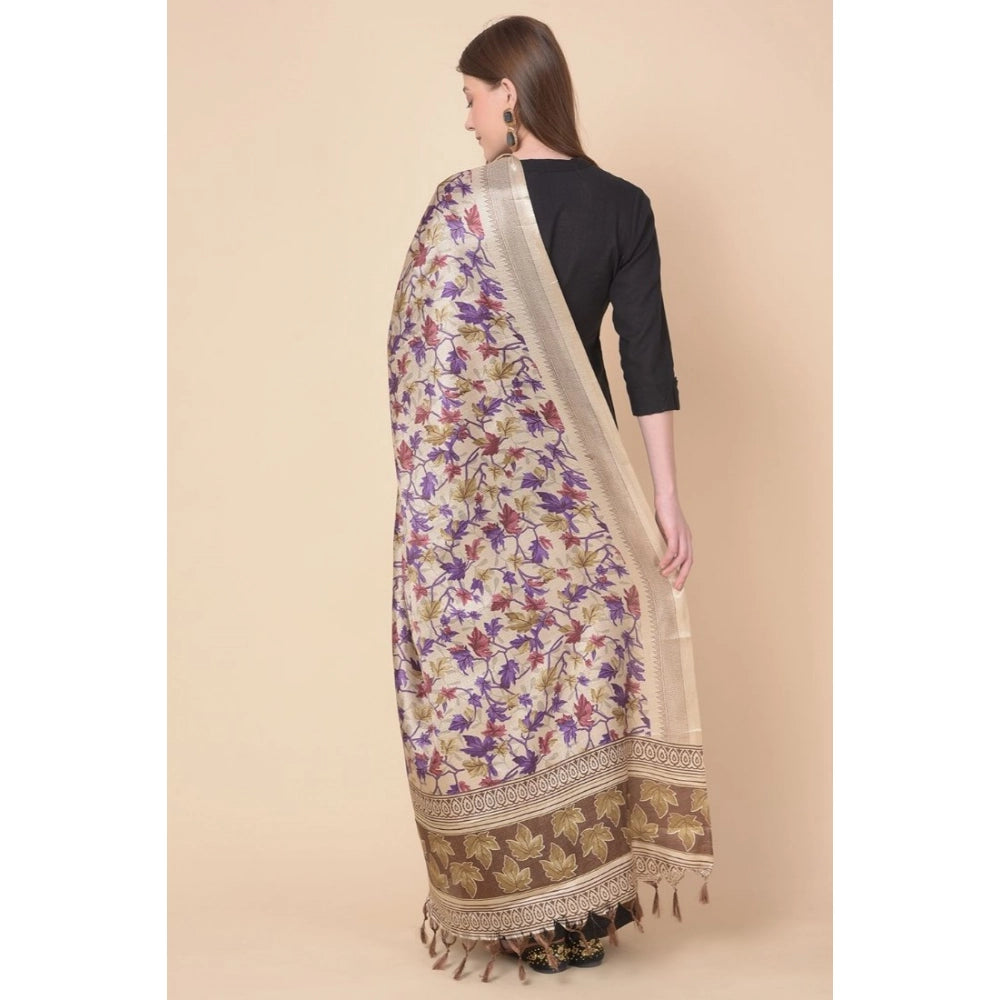 pkrkart Women's Art Silk Printed Dupatta (Gold, Length: 2.25 to 2.50 Mtr)