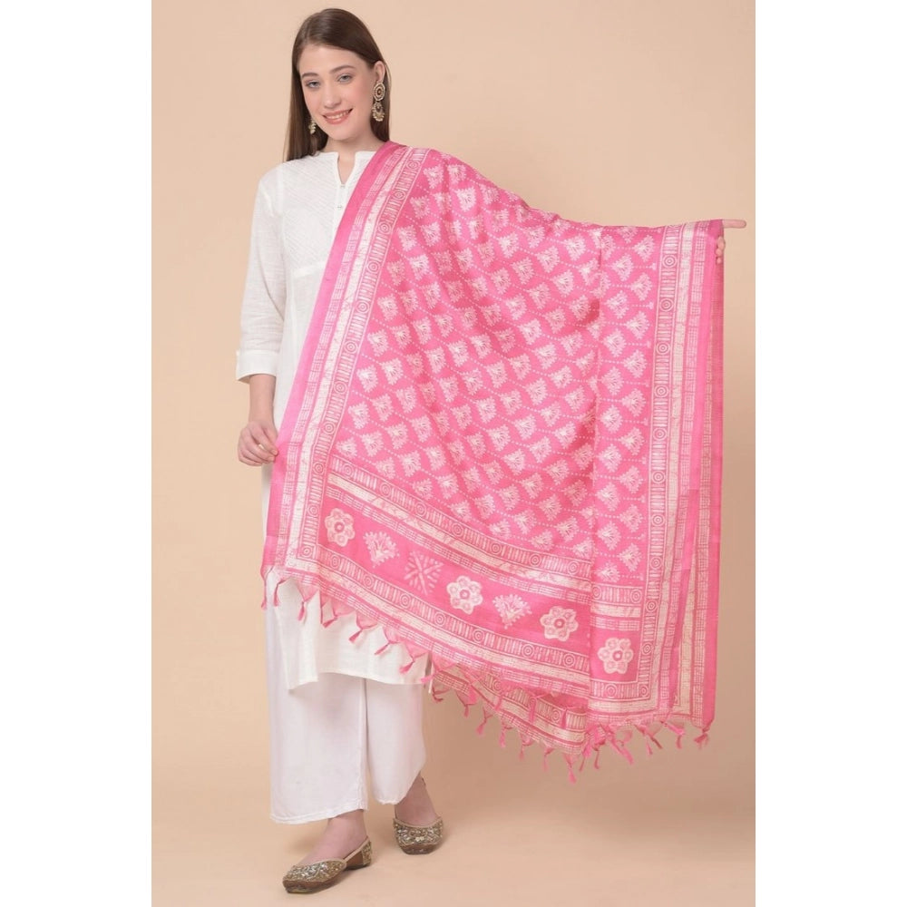 pkrkart Women's Art Silk Printed Dupatta (Pink, Length: 2.25 to 2.50 Mtr)