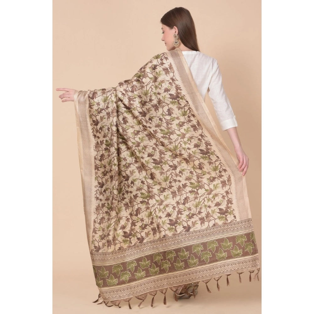 pkrkart Women's Art Silk Printed Dupatta (Gold, Length: 2.25 to 2.50 Mtr)