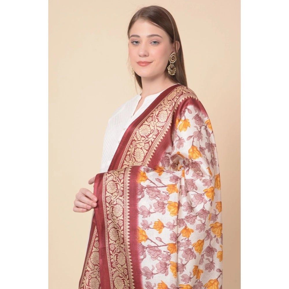 pkrkart Women's Art Silk Printed Dupatta (Maroon, Length: 2.25 to 2.50 Mtr)
