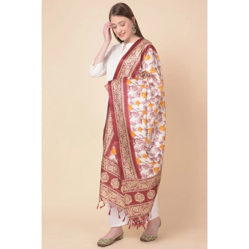 pkrkart Women's Art Silk Printed Dupatta (Maroon, Length: 2.25 to 2.50 Mtr)