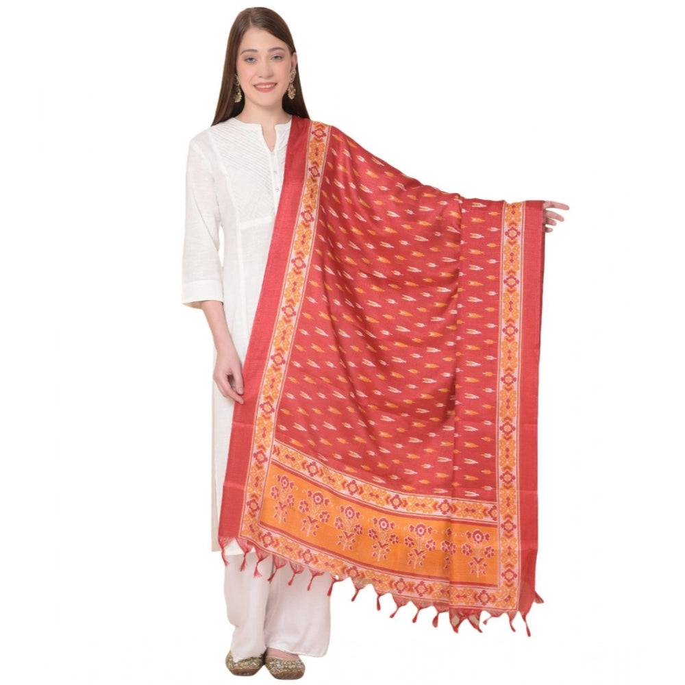 pkrkart Women's Art Silk Printed Dupatta (Red, Length: 2.25 to 2.50 Mtr)