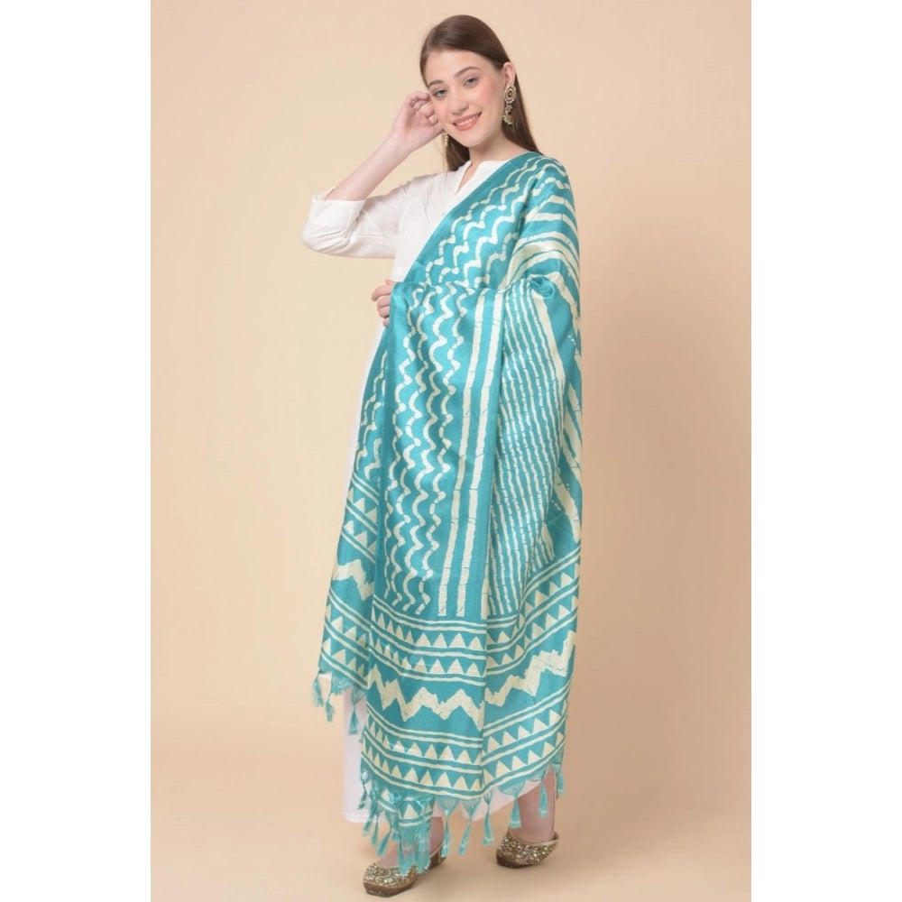 pkrkart Women's Art Silk Printed Dupatta (Turquoise, Length: 2.25 to 2.50 Mtr)