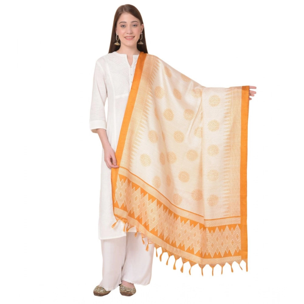 pkrkart Women's Art Silk Printed Dupatta (Orange, Length: 2.25 to 2.50 Mtr)