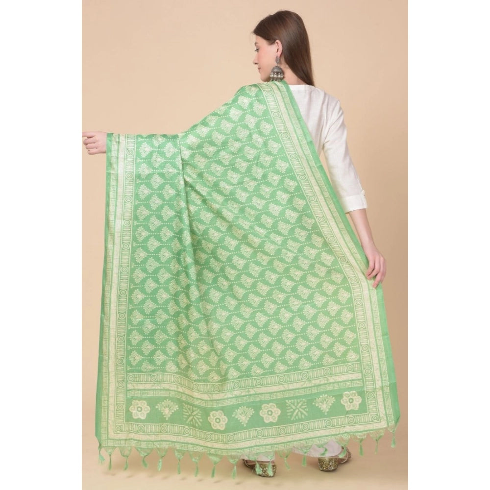 pkrkart Women's Art Silk Printed Dupatta (Light Green, Length: 2.25 to 2.50 Mtr)