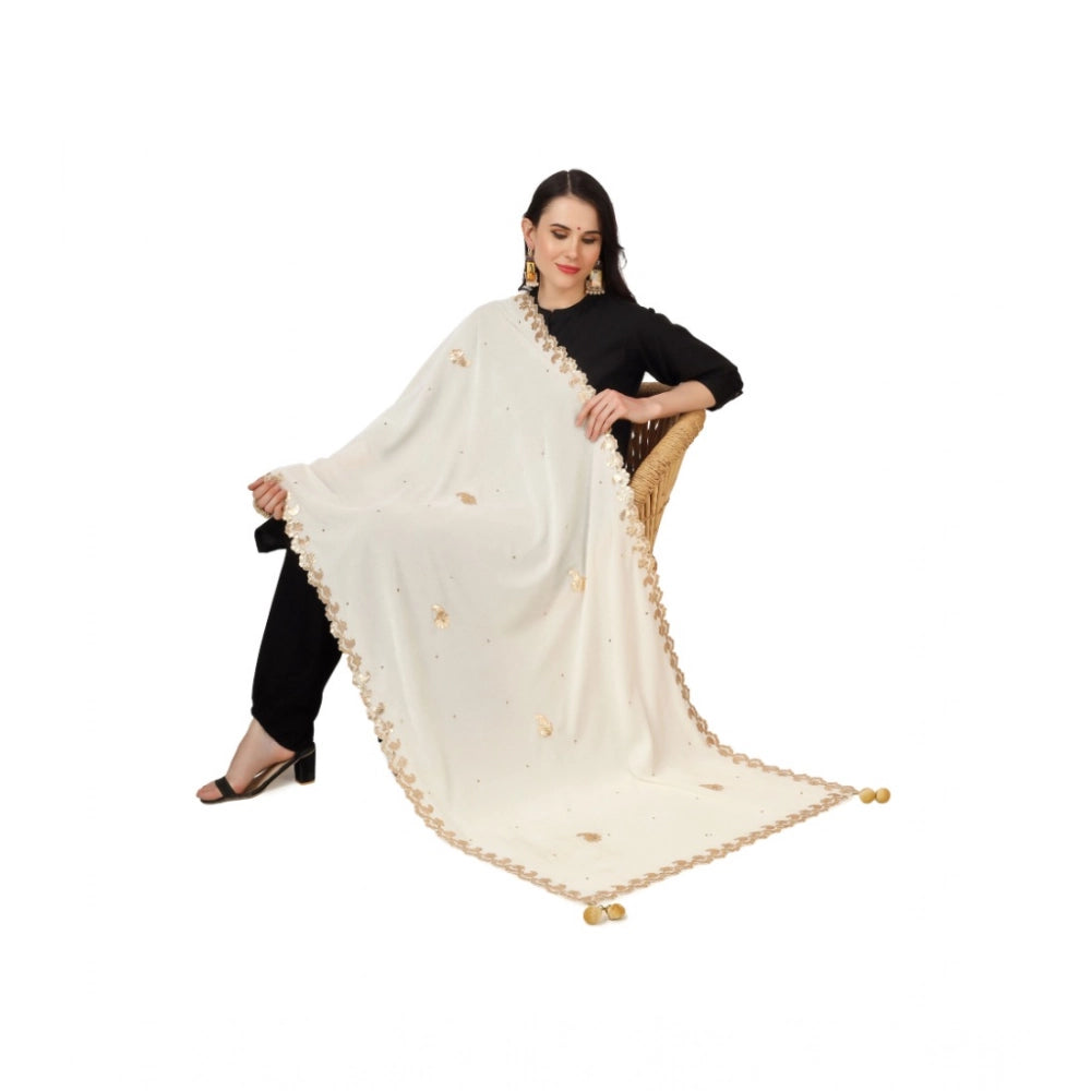 pkrkart Women's Velvet Gotta Patti Dupatta (Off White, Length: 2.25 to 2.50 Mtr)