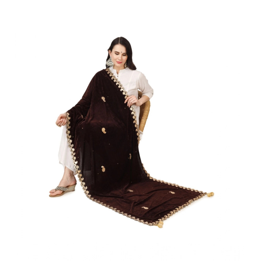 pkrkart Women's Velvet Gotta Patti Dupatta (Brown, Length: 2.25 to 2.50 Mtr)