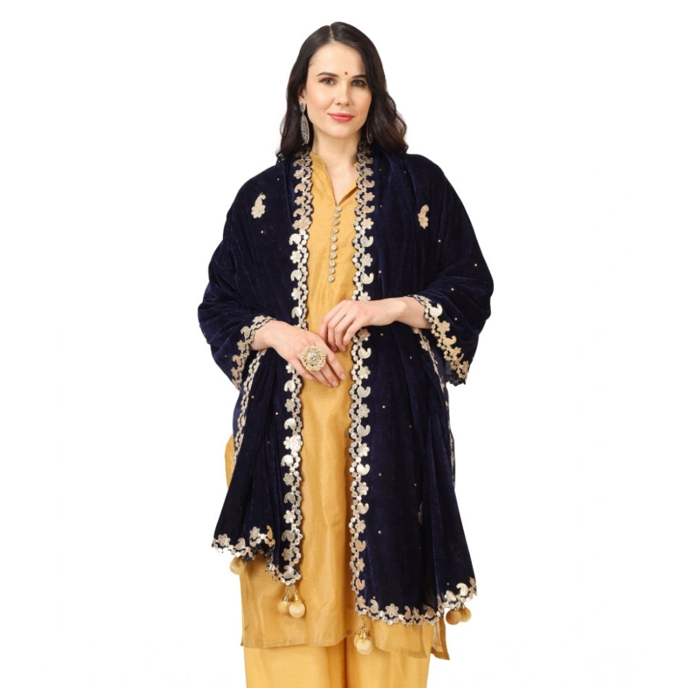 pkrkart Women's Velvet Gotta Patti Dupatta (Blue, Length: 2.25 to 2.50 Mtr)