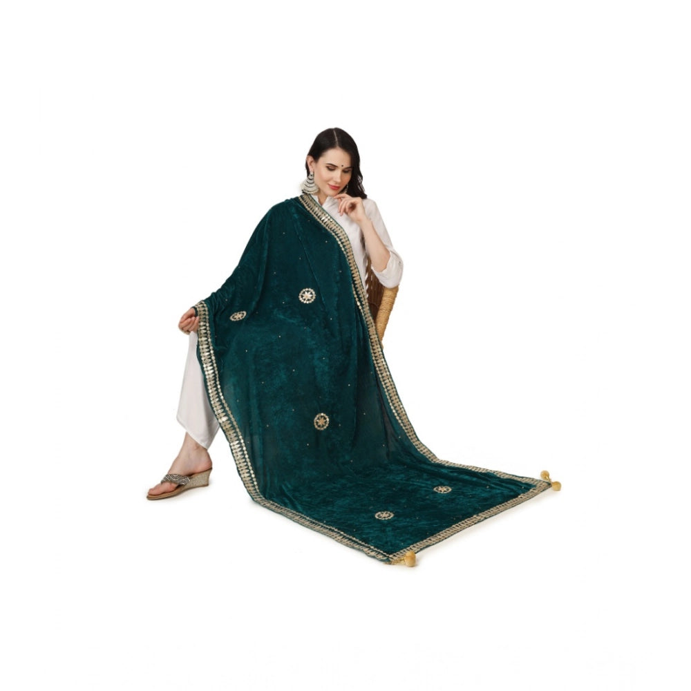 pkrkart Women's Velvet Gotta Patti Dupatta (Dark Green, Length: 2.25 to 2.50 Mtr)