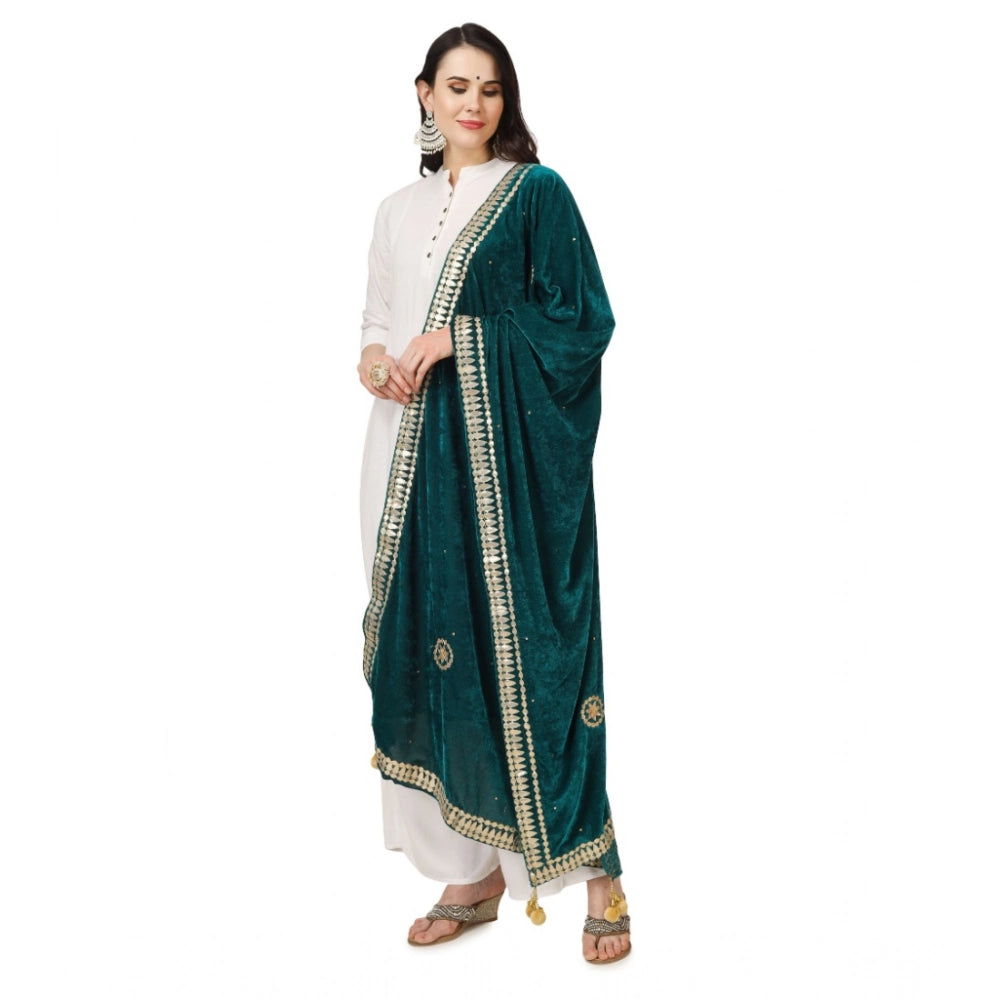 pkrkart Women's Velvet Gotta Patti Dupatta (Dark Green, Length: 2.25 to 2.50 Mtr)