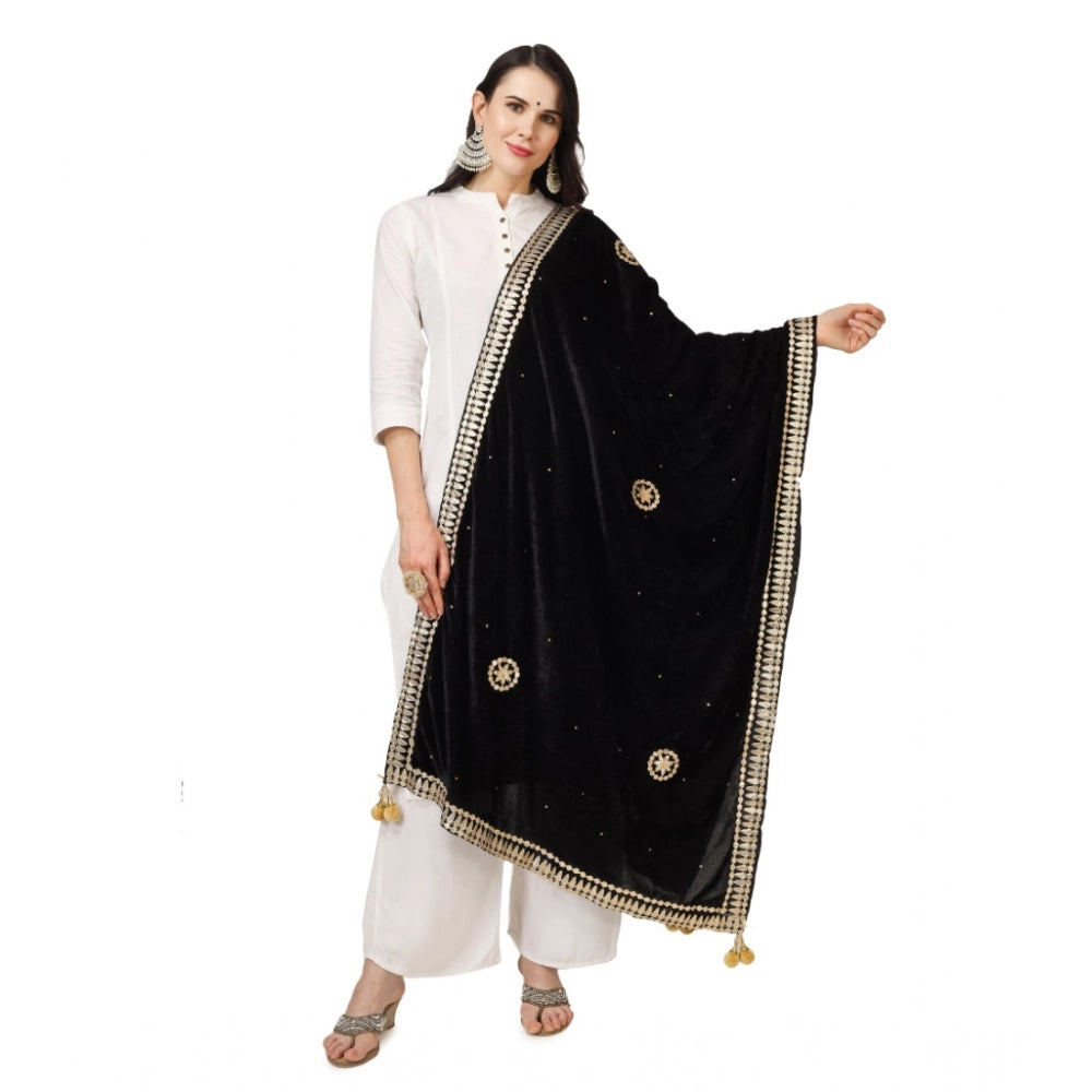 pkrkart Women's Velvet Gotta Patti Dupatta (Black, Length: 2.25 to 2.50 Mtr)