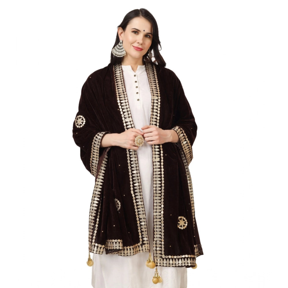 pkrkart Women's Velvet Gotta Patti Dupatta (Brown, Length: 2.25 to 2.50 Mtr)