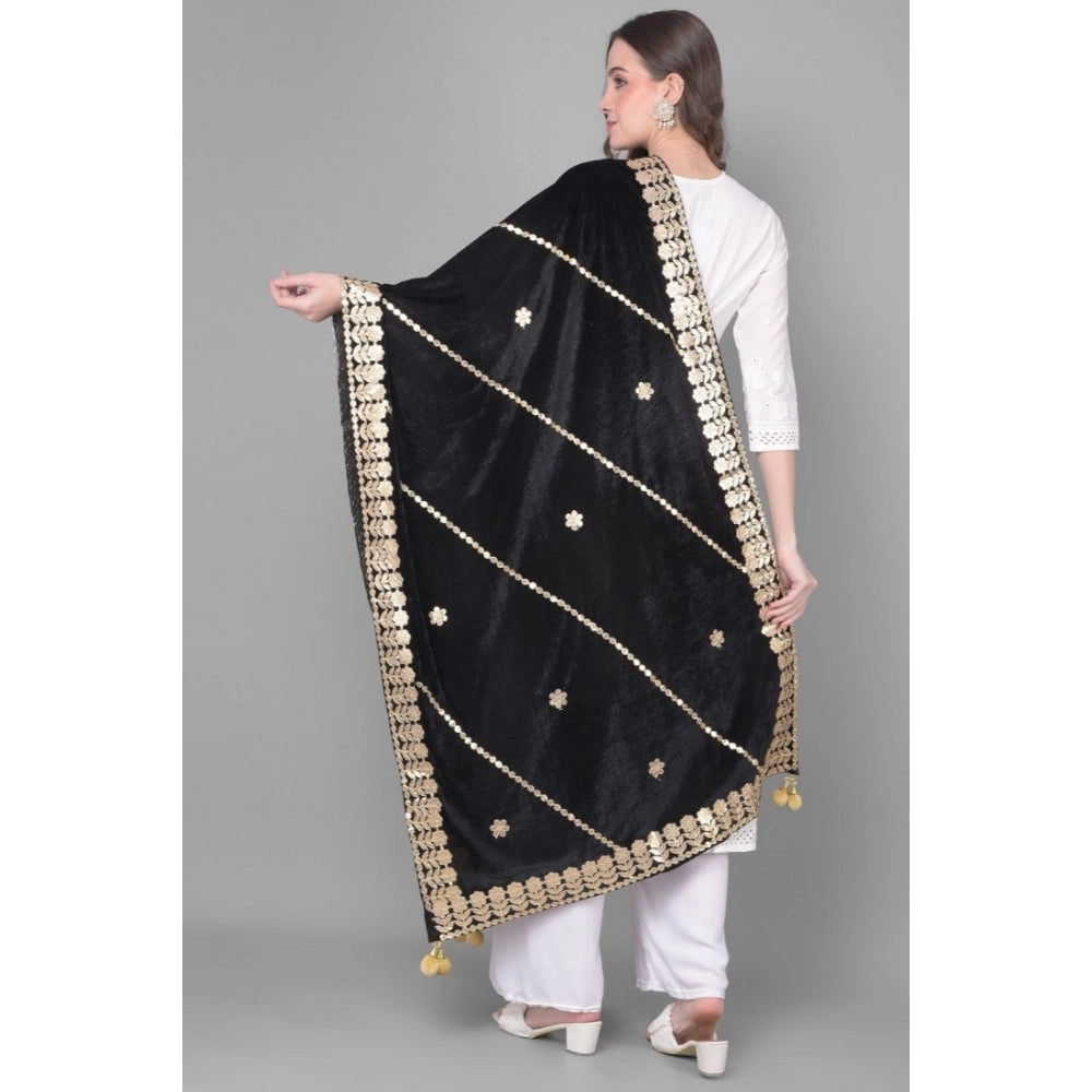 pkrkart Women's Velvet Gotta Patti Dupatta (Black, Length: 2.25 to 2.50 Mtr)