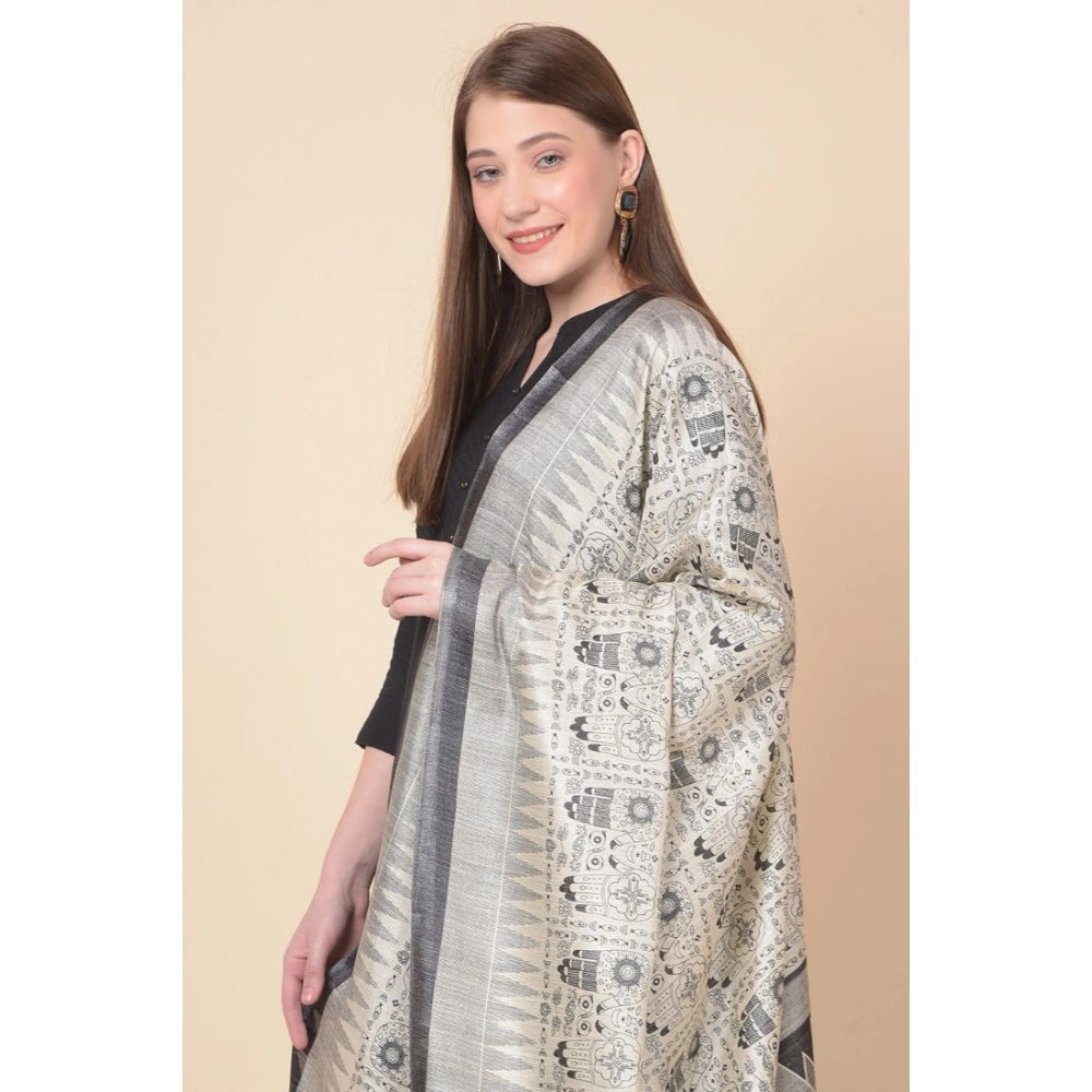 pkrkart Women's Art Silk Printed Dupatta (Black, Length: 2.25 to 2.50 Mtr)