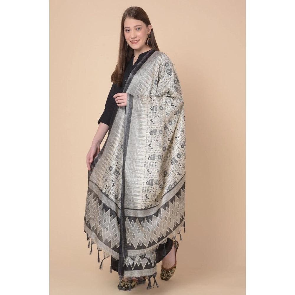 pkrkart Women's Art Silk Printed Dupatta (Black, Length: 2.25 to 2.50 Mtr)