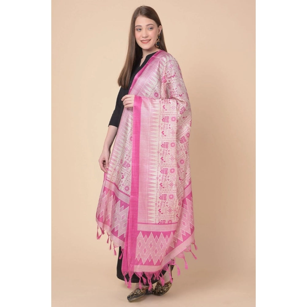 pkrkart Women's Art Silk Printed Dupatta (Pink, Length: 2.25 to 2.50 Mtr)