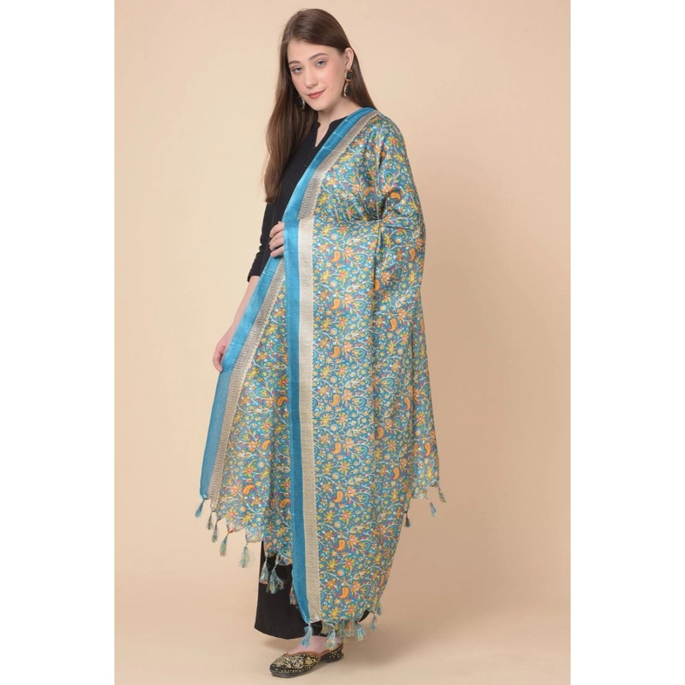 pkrkart Women's Art Silk Printed Dupatta (Turquoise, Length: 2.25 to 2.50 Mtr)