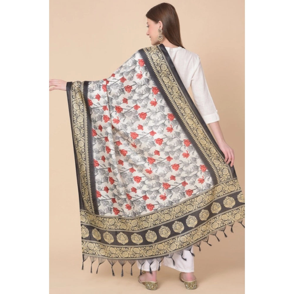 pkrkart Women's Art Silk Printed Dupatta (Black, Length: 2.25 to 2.50 Mtr)