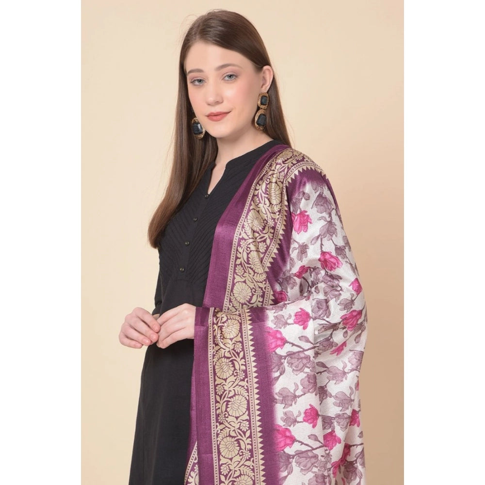 pkrkart Women's Art Silk Printed Dupatta (Purple, Length: 2.25 to 2.50 Mtr)