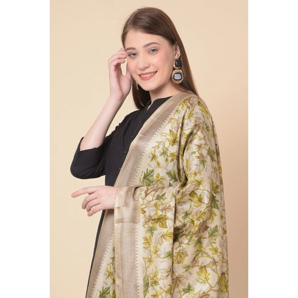 pkrkart Women's Art Silk Printed Dupatta (Gold, Length: 2.25 to 2.50 Mtr)