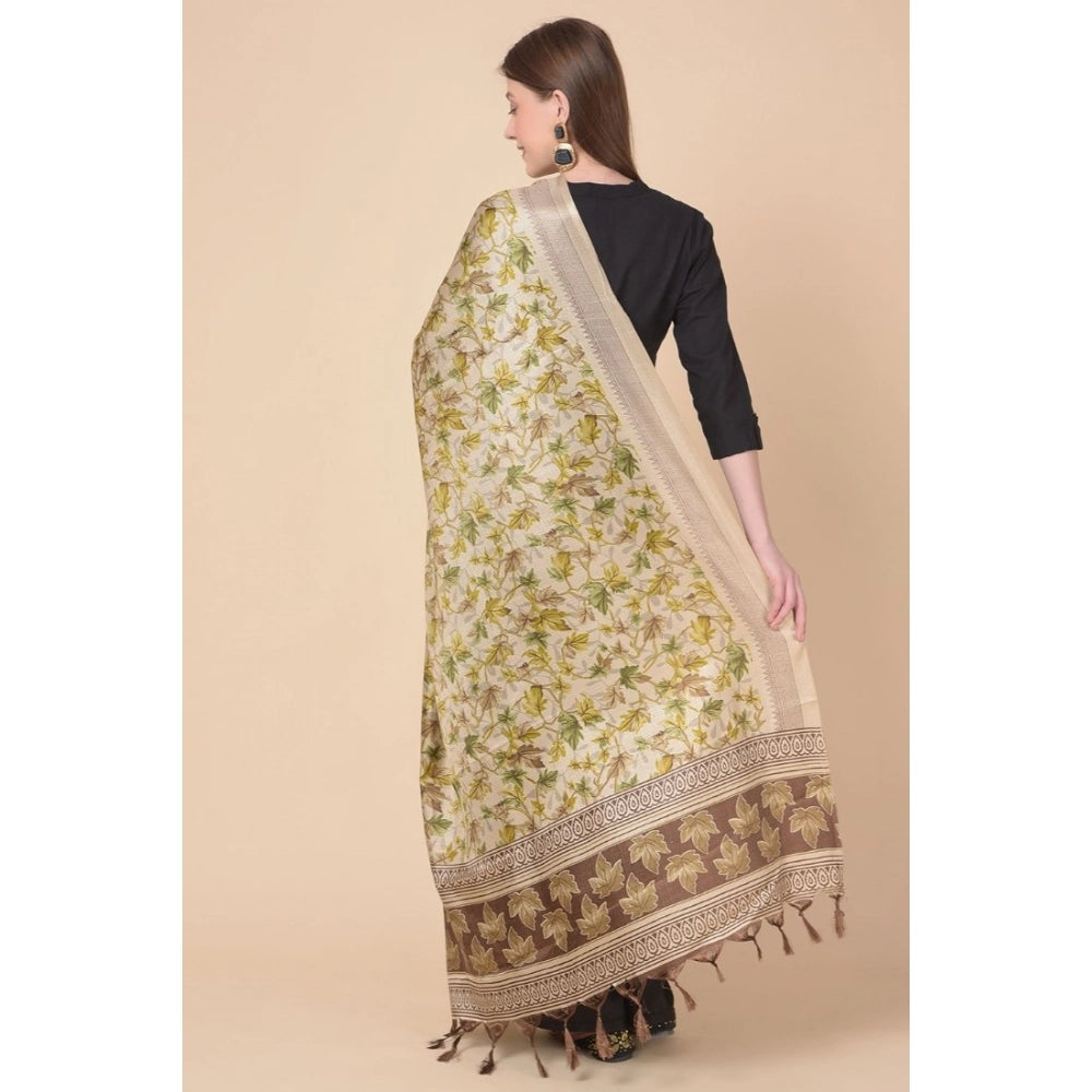 pkrkart Women's Art Silk Printed Dupatta (Gold, Length: 2.25 to 2.50 Mtr)