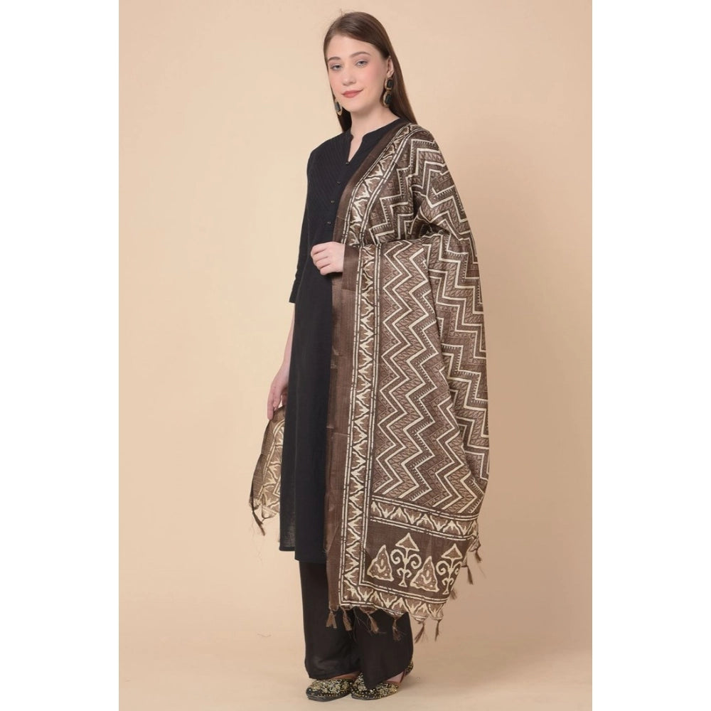 pkrkart Women's Art Silk Printed Dupatta (Brown, Length: 2.25 to 2.50 Mtr)