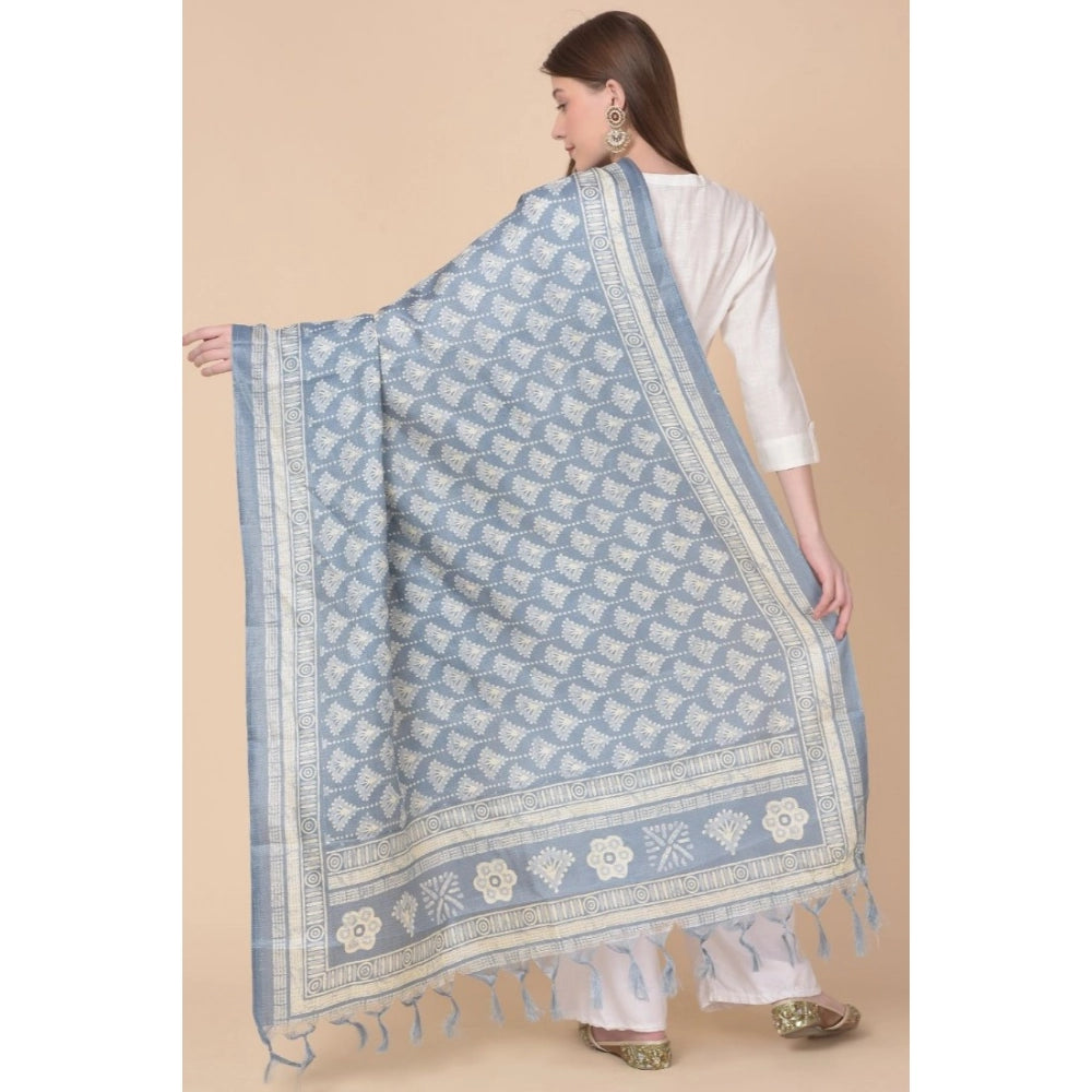 pkrkart Women's Art Silk Printed Dupatta (Grey, Length: 2.25 to 2.50 Mtr)